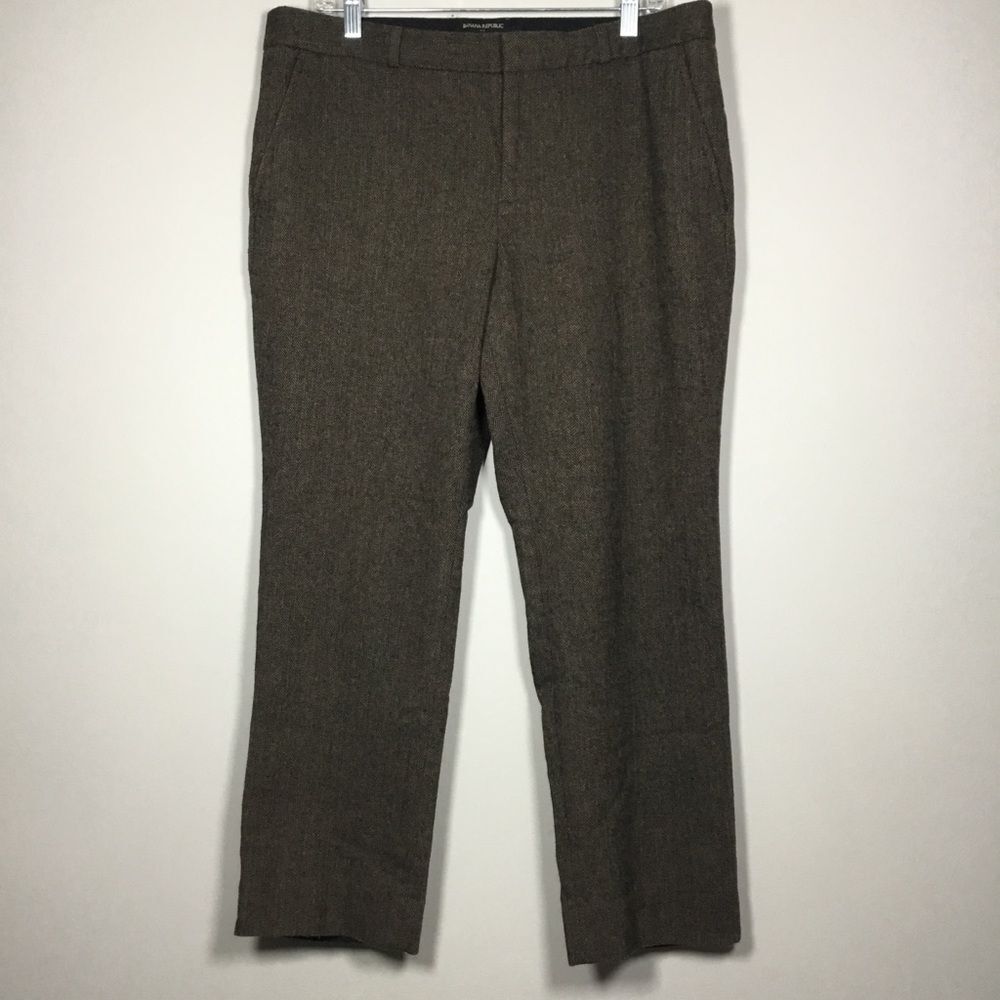Wool blend brown herringbone wide leg pants pockets waist 37” inseam 27” sz 14P